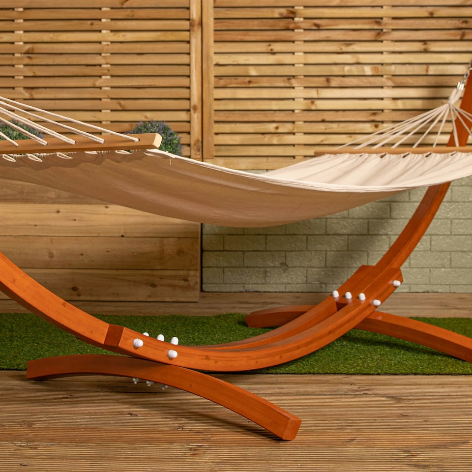 image 1 of 3.10m x 1.2m Palermo Freestanding Garden Hammock with Larch Wood Arc Stand in Cream Brown