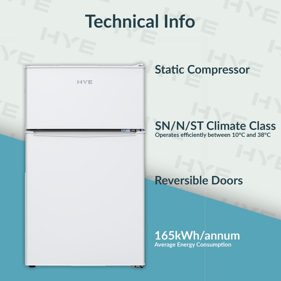 image 1 of HYE 86L Under Counter Fridge Freezer, Freestanding, 49cm, White - RF01UCFF85W13