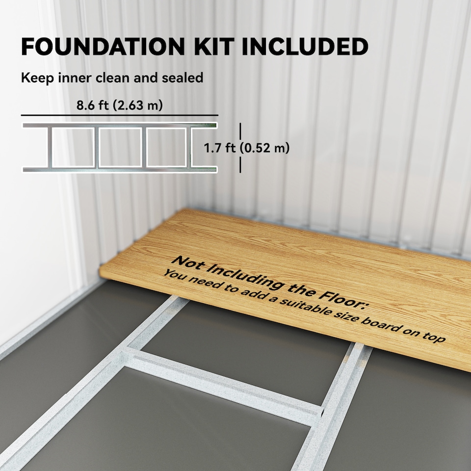 image 1 of Outsunny 9ft x 4ft Metal Garden Shed, Outdoor Tool House with Foundation Kit, Ventilations and Double Doors, Light Grey
