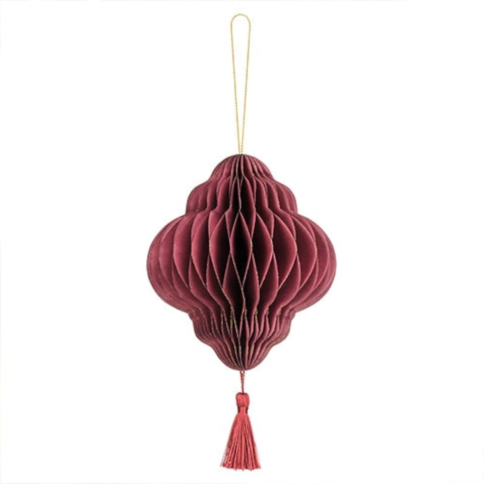 image 1 of Burgundy Honeycomb Lantern with Tassel Hanging Paper Bauble Decoration 15cm