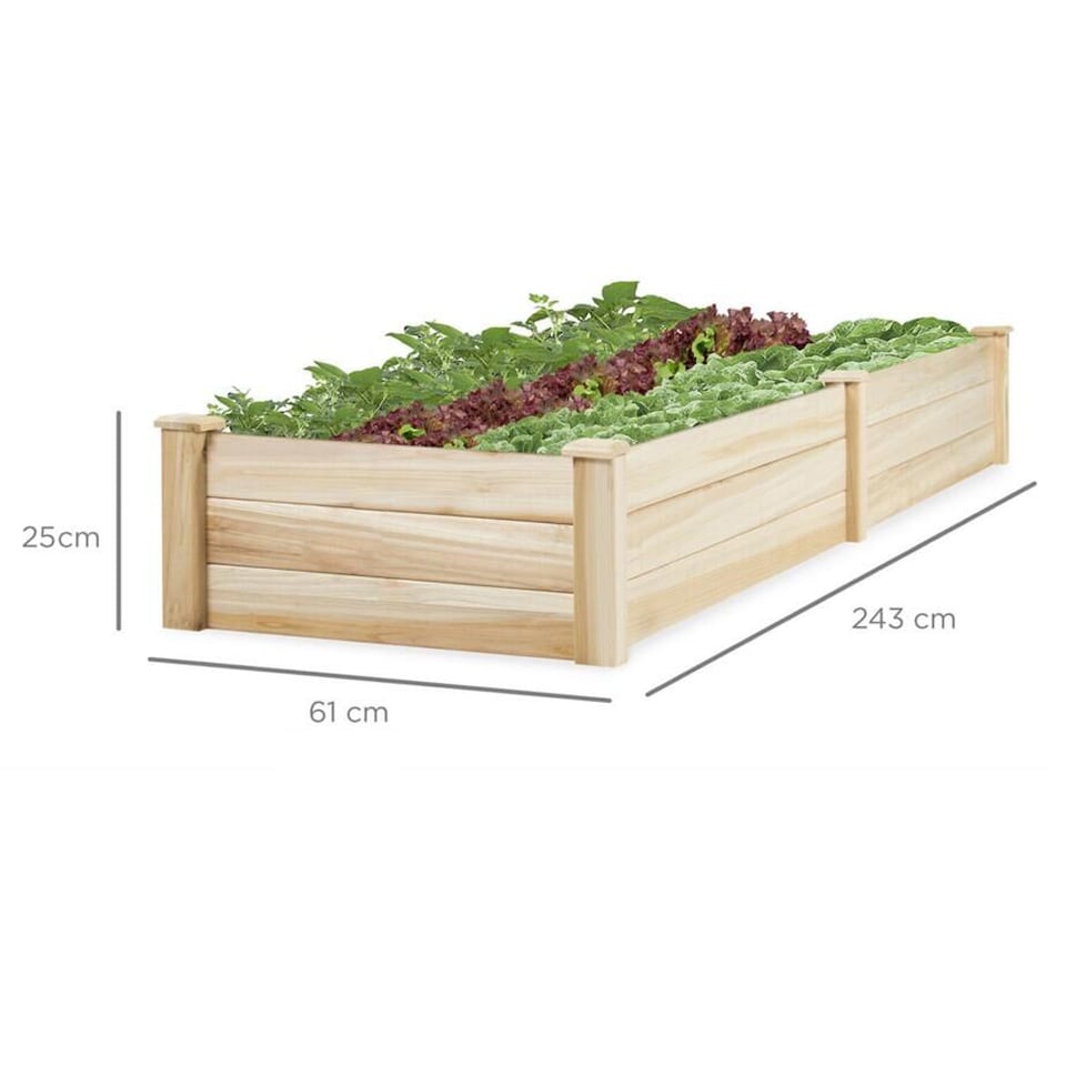 image 1 of Living and Home Solid Wood Raised Garden Bed with 2 Compartments | Brown | 243cm W x 61cm D x 25cm H
