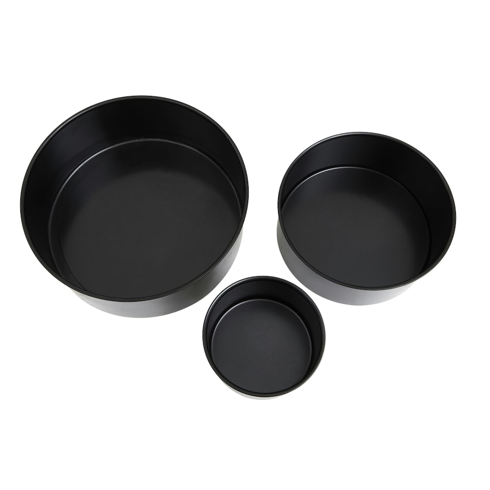 image 1 of Interiors by Premier Set of Three Round Cake Tins, Nonstick Coating Baking Tins, Black Cake Pans, Cake Tins for Everyday Use Black