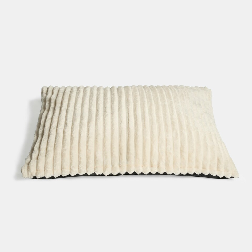 image 1 of OHS Ribbed Fleece Rectangular Soft Warm Cosy Plump Plush Pet Dog Cat Cushion Bed, 80x60cm Cream | L