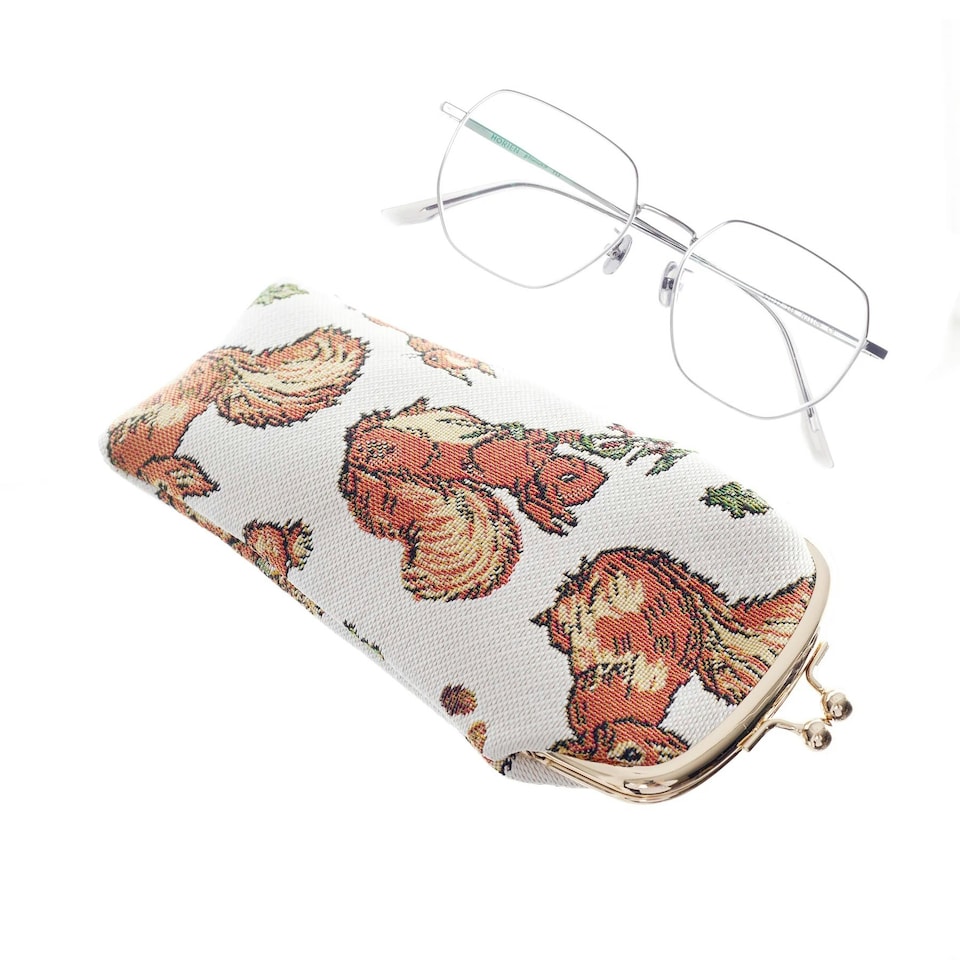 image 1 of Signare Woven Glasses Pouch - Peter Rabbit Squirrel Nutkin Brown | Beige