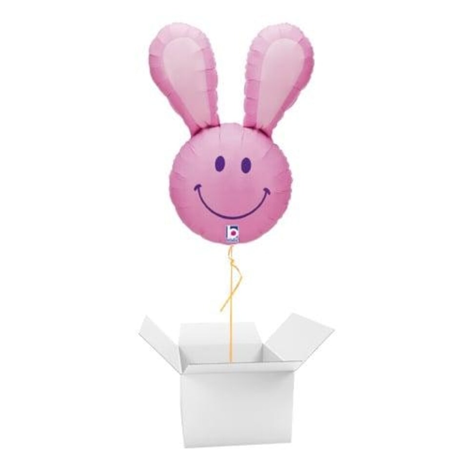 Pink Smiley Bunny Easter Helium Foil Giant Balloon - Inflated Balloon in a Box