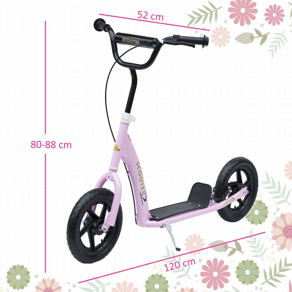 image 1 of HOMCOM Push Scooter, Teen Kids Scooter with 12" EVA Tyres, Pink