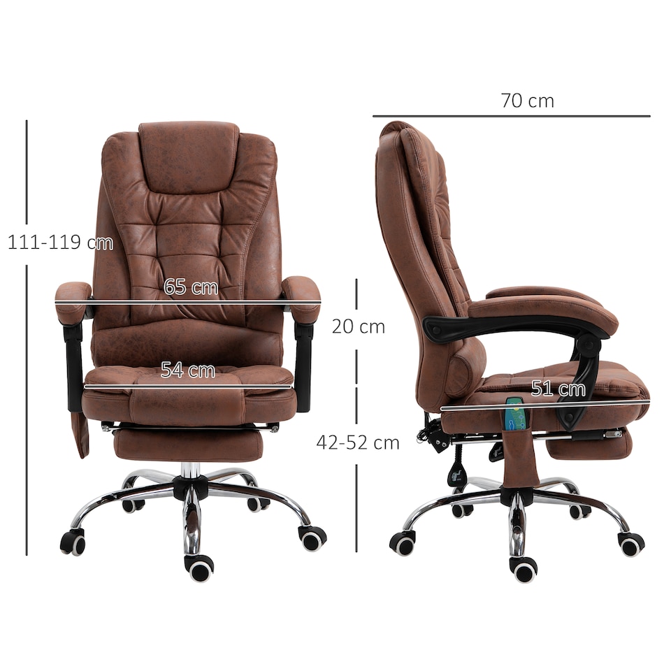 image 1 of Vinsetto Office Chair with 6 Point Massage and Back Heat, Microfiber Desk Chair with Footrest Adjustable Height and Swivel Wheels, Back Reclining, Brown