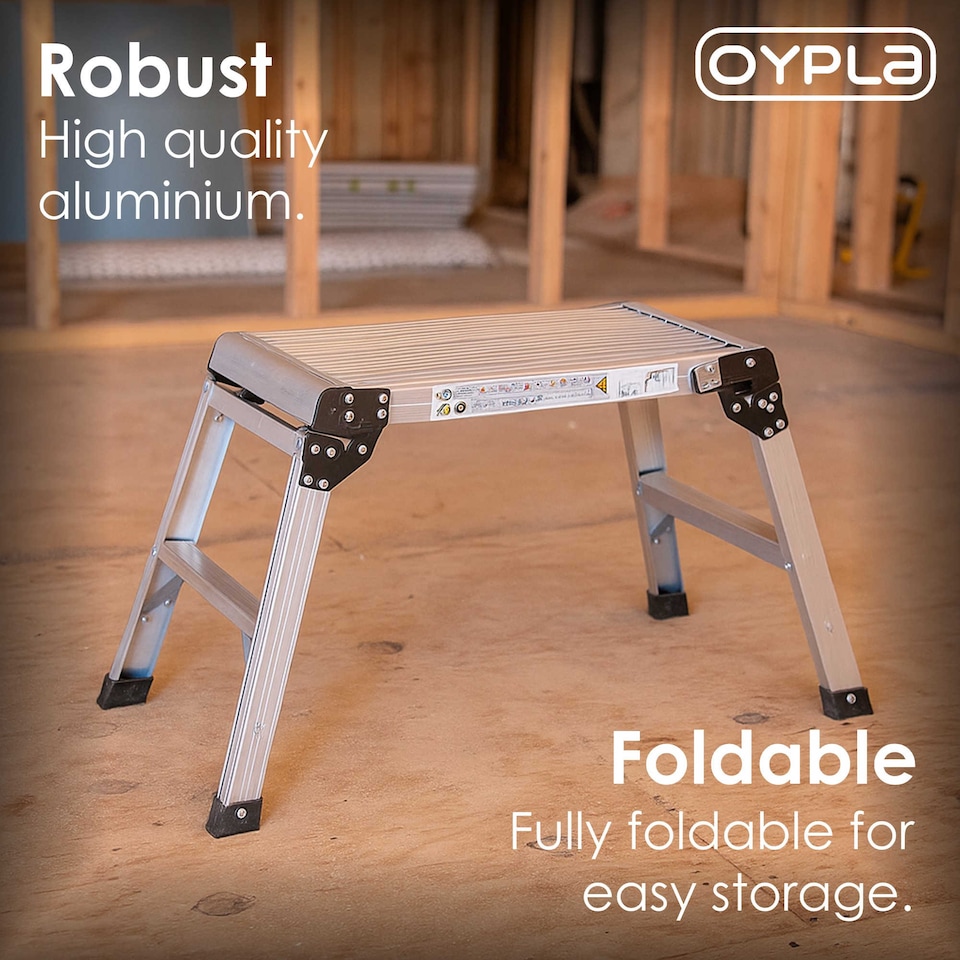 image 1 of 150kg Folding Aluminium Work Platform Step Up Bench Ladder EN131 | Silver