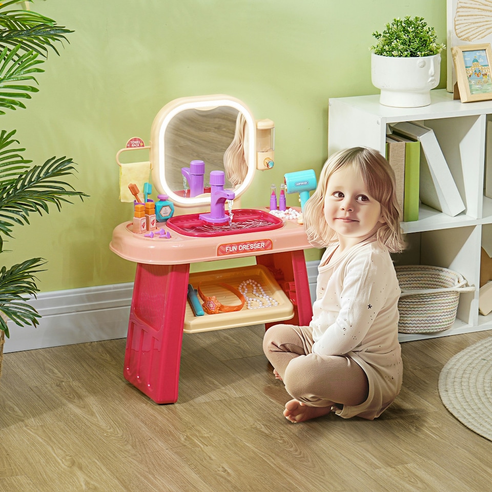 image 1 of AIYAPLAY Kids Dressing Table with Mirror, LED Light, Music, 23 Accessories