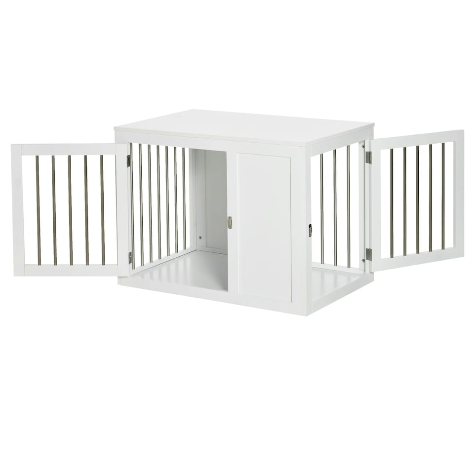 image 1 of PawHut Furniture-Style Dog Crate End Table w/ 2 Doors, for Medium Dogs