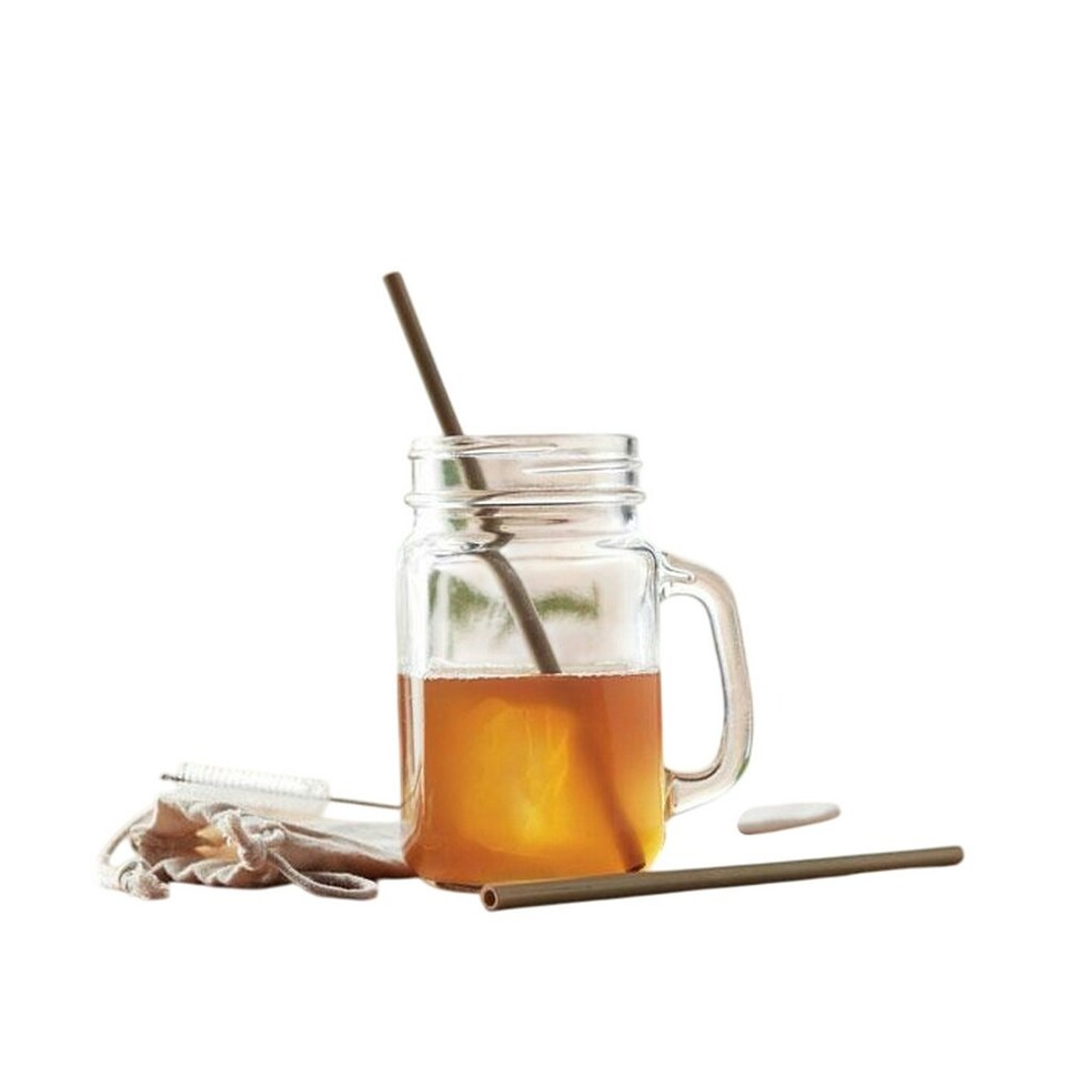 image 1 of MidOcean Natural Bamboo Straw & Brush - Beige/Steel - One Size