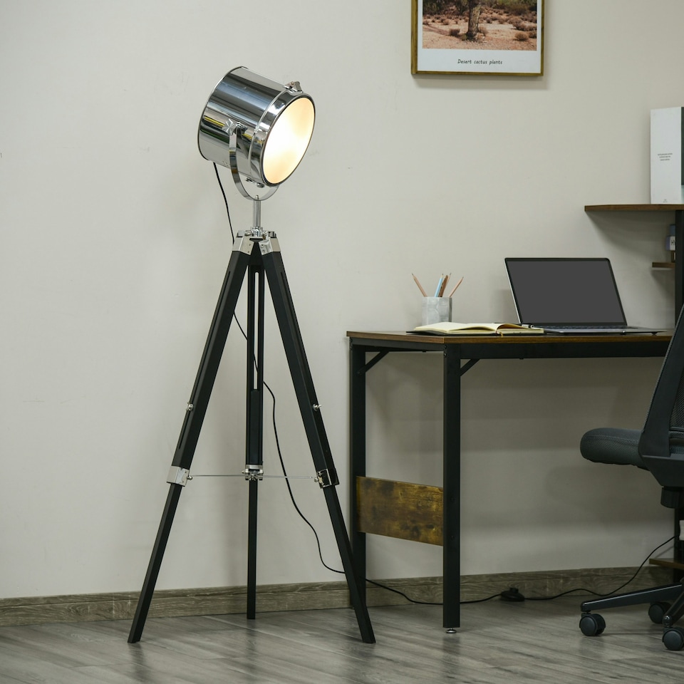 image 1 of HOMCOM Industrial Style Adjustable Tripod Floor Lamp, Searchlight Reading Lamp