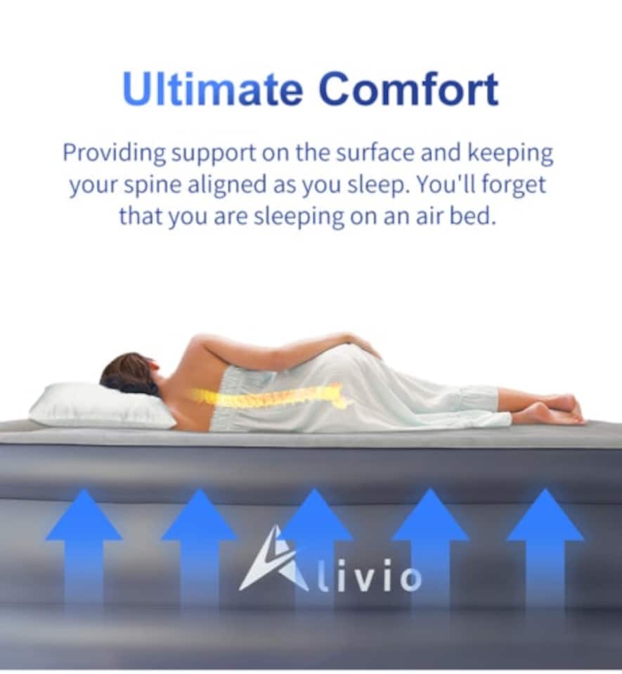 image 1 of Alivio Inflatable Single Air Bed With Built-In Pump - Air Mattress | Grey | Single