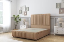 Sloomy Kingsley Latte Dumfries Divan Bed Base 4 Drawers With 54 Inch Floor Standing Headboard & 12 Inch Matching Footboard | Brown | Latte | Double | 1