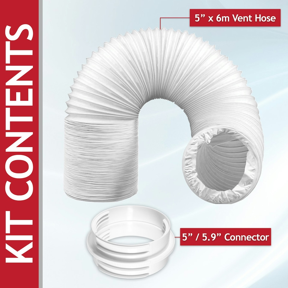 image 1 of SPARES2GO Air Con Vent Hose 6 Metre 5" 5.9" Duct Pipe Extension Threaded Coupler Connector Ring Kit White