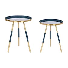 Set of 2 tables Home ESPRIT Blue Golden 41 x 41 x 51 cm N/A