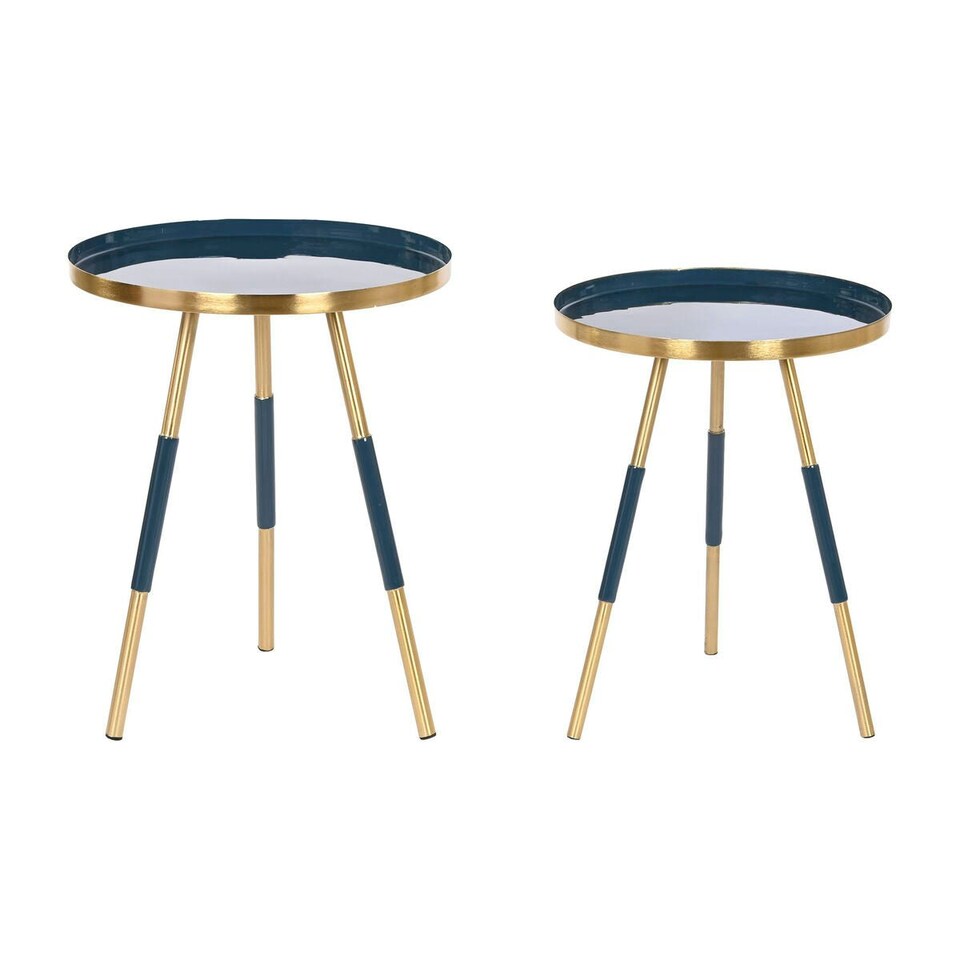 image 1 of Set of 2 tables Home ESPRIT Blue Golden 41 x 41 x 51 cm N/A
