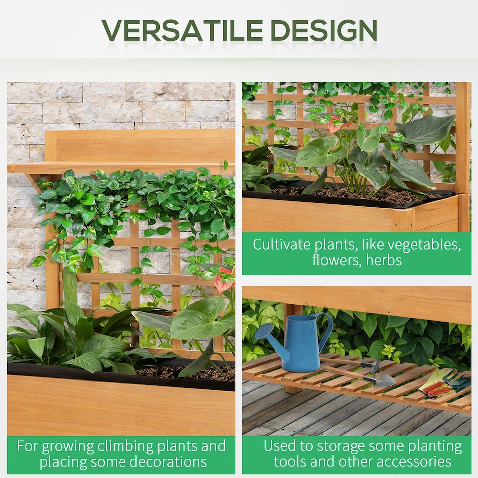 image 1 of Outsunny Wooden Planter Raised Elevated Garden Bed w/ 2 Shelves, 105x40x135cm