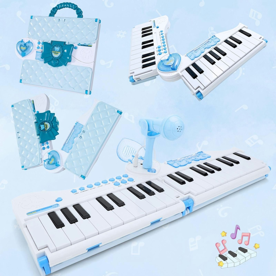 image 1 of 40-Key Folding Piano Keyboard Toy – Portable Electronic Music Toy with Lights & Sound (Blue)