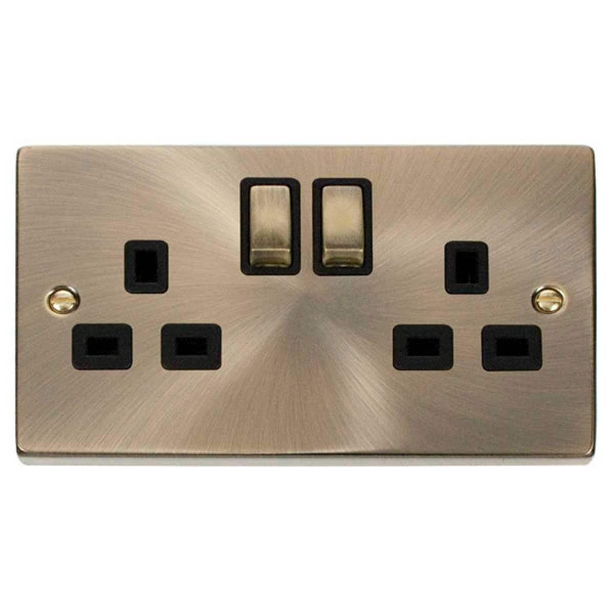 SE HOME Antique Brass 2 Gang 13A DP Ingot Twin Double Switched Plug Socket Brown Antique Brass