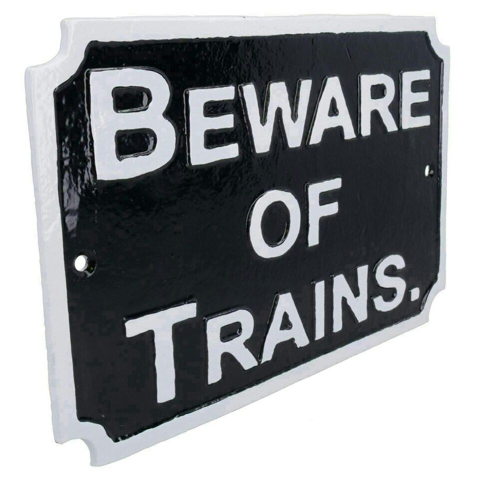 image 1 of Beware Train Cast Iron Railway Sign Plaque Door Wall House Fence Gate Garden