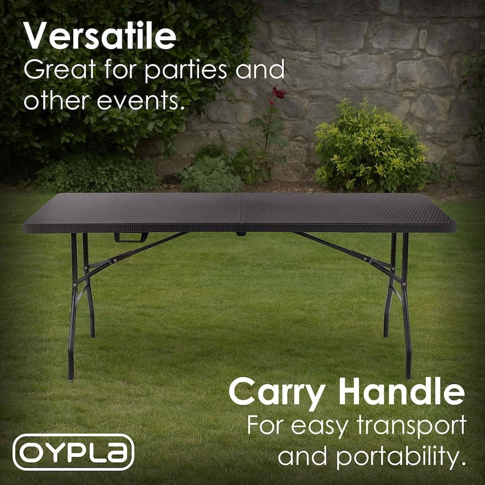 image 1 of 6ft Folding Rattan Trestle Table Heavy Duty Catering Garden Party 1.8m | Black