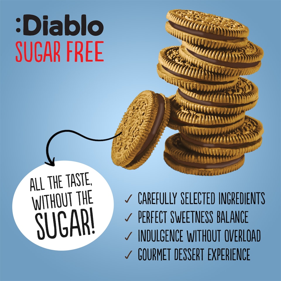 image 1 of Diablo Sugar Free Vanilla and Cocoa Cream Cookies 176g