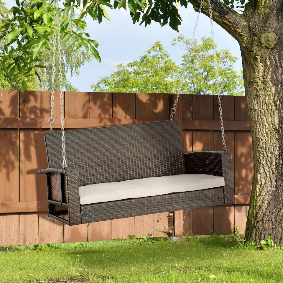 image 1 of Outsunny 2-person Wicker Swing Chair, Porch Loveseat Garden Hanging