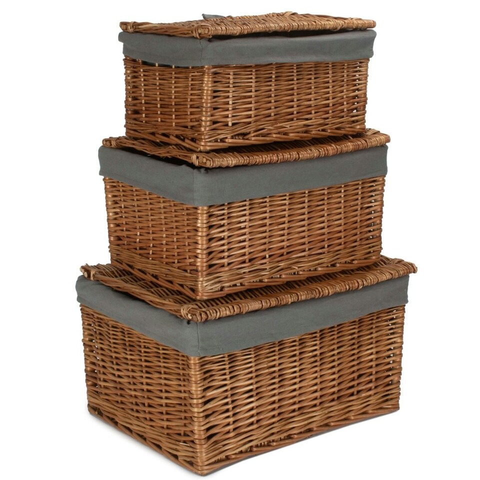 image 1 of Set of 3 Light Steamed Cotton Lined Basket Brown | Brown
