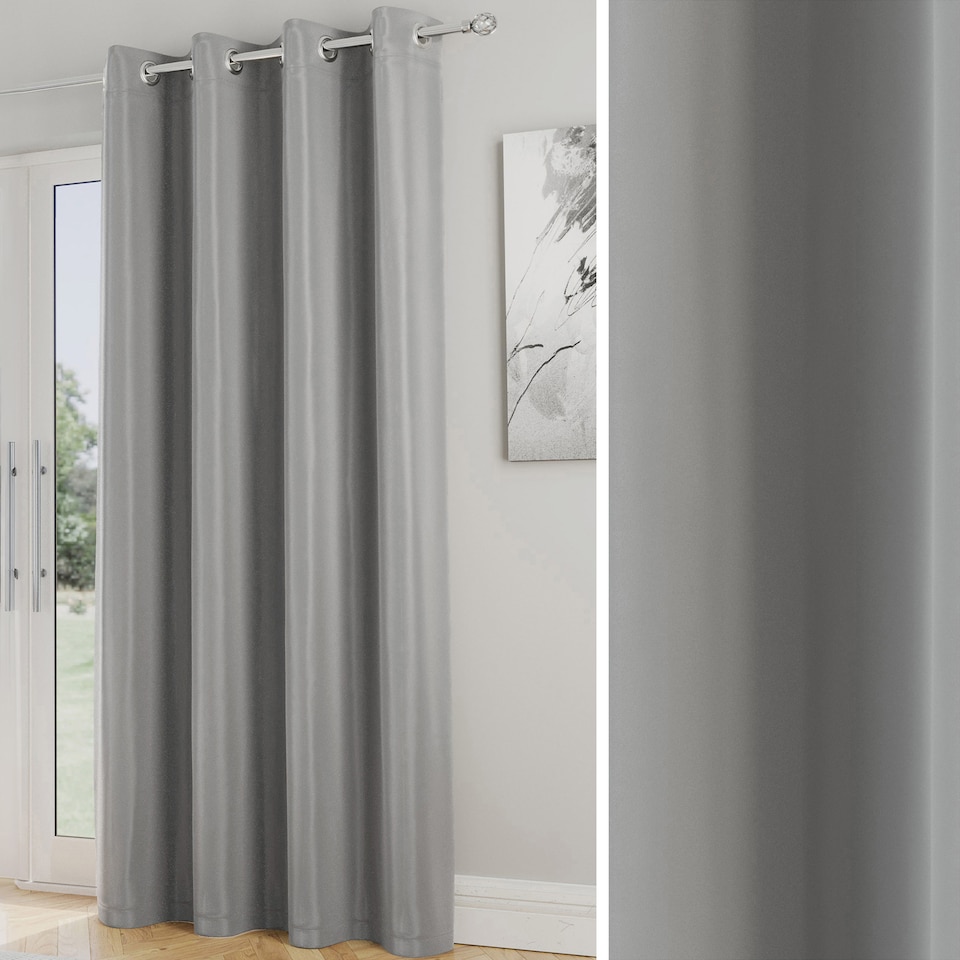 image 1 of Enhanced Living Nightfall Plain Supersoft Grey Thermal Blockout (SINGLE) Eyelet Door Curtain - 66 x 84 inch (168 x 214cm)
