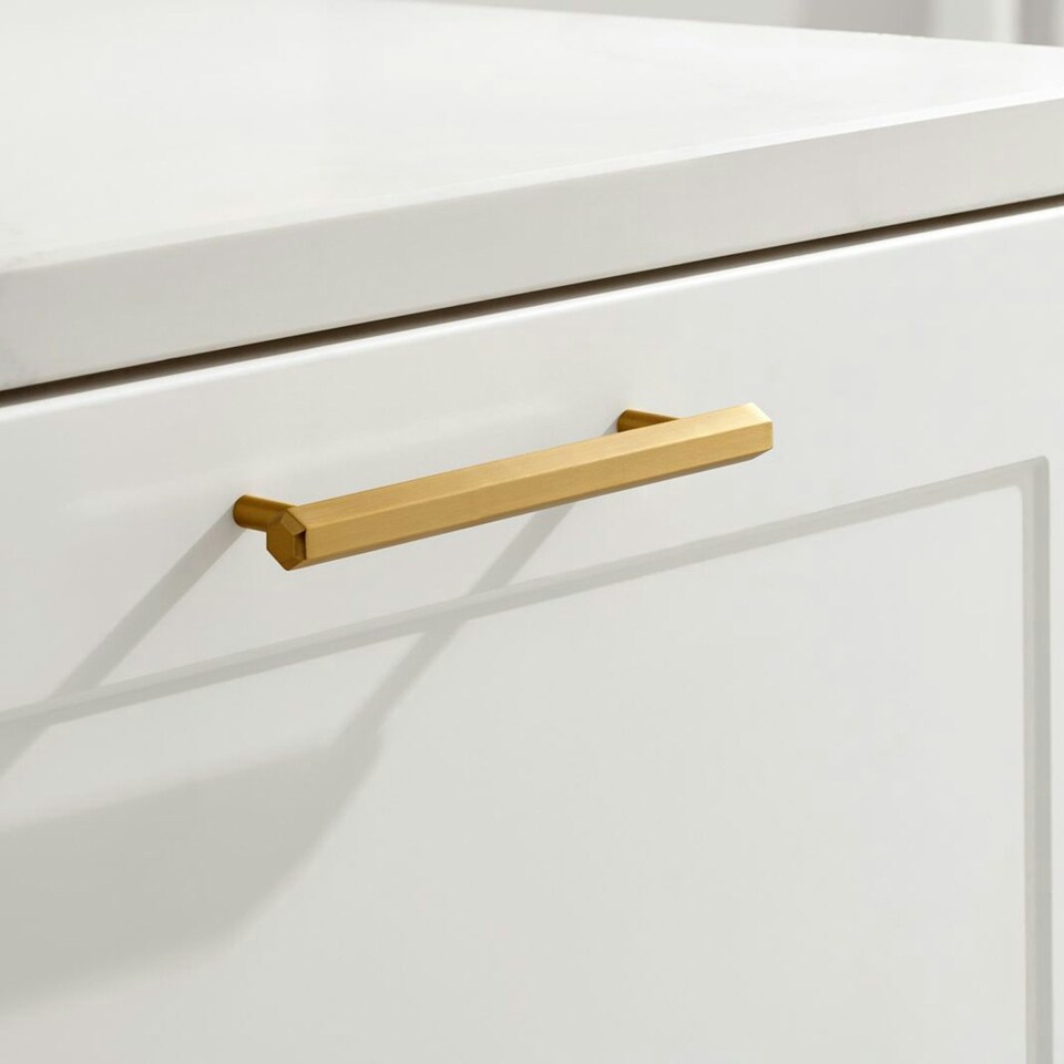 image 1 of Pushka Home Solid Brass Slim Hexagonal Cabinet Bar Handle 384m - Gold Gold