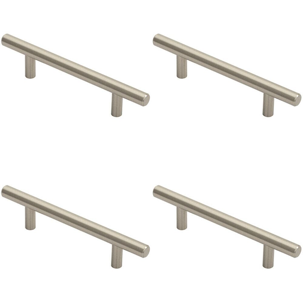 Loops 4x Round T Bar Cabinet Pull Handle 156 x 12mm 96mm Fixing Centres Satin Nickel in Metallics