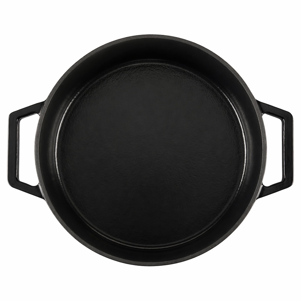 image 1 of Cooks Professional Cast Iron Casserole Dish 28cm - Ovenproof Pan with Lid | Black | Matt Black