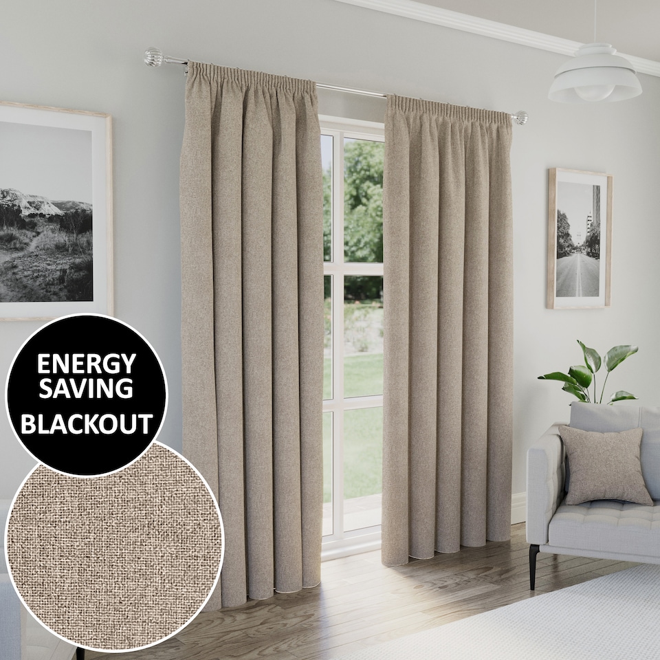 image 1 of Enhanced Living Dallas 100% Blackout Thermal Natural Curtains with 3" Tape Top Header (PAIR) - 46x90 inch (117x229cm)