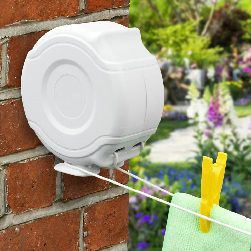 image 1 of KCT Twin Wall Mountable Retractable Washing Line - 13m White