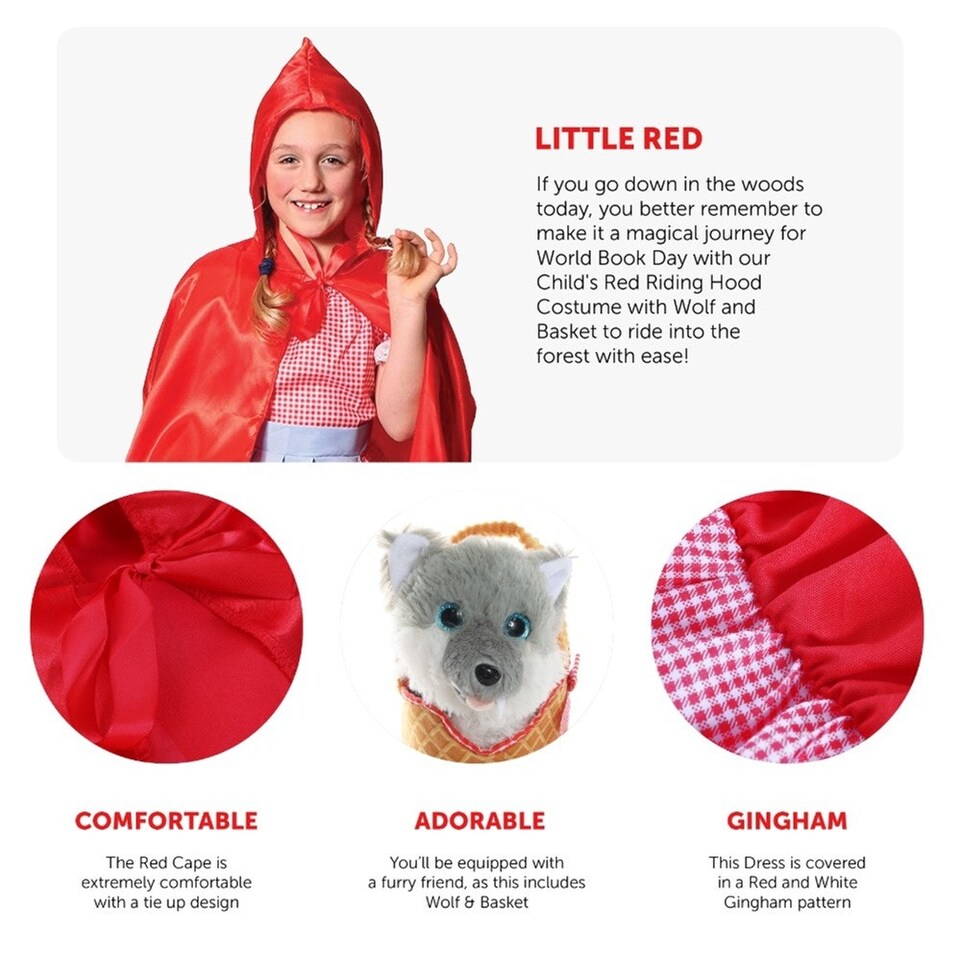image 1 of Little Red Riding Hood Costume - with Soft Basket & Wolf Red | M