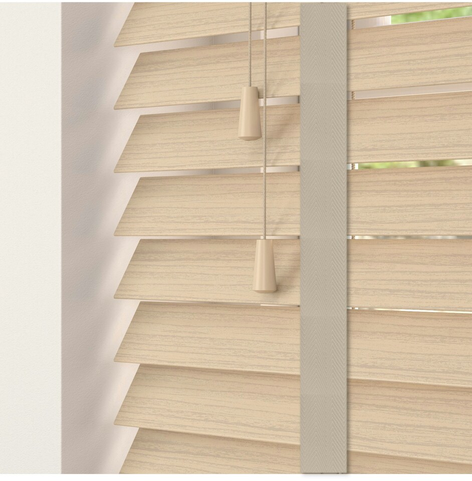 image 1 of 50cm Natural Oak Faux Wood Venetian Blinds with Tapes (120cm Drop) | Brown | Brown