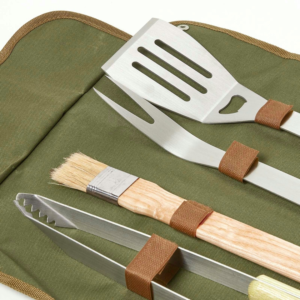 image 1 of Homescapes BBQ Tool Set in Foldable Storage Bag