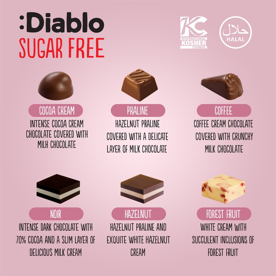 image 1 of Diablo No Added Sugar Luxury Chocolate Selection Box 142g 3 Pack