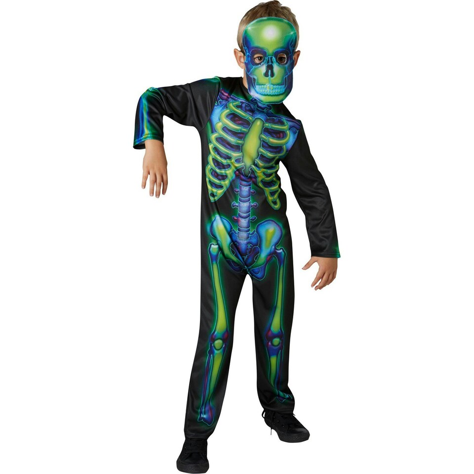 image 1 of Bristol Novelty Childrens/Kids Skeleton Neon Costume - Black/Green/Blue - 3-4 Years Black | 3-4 years