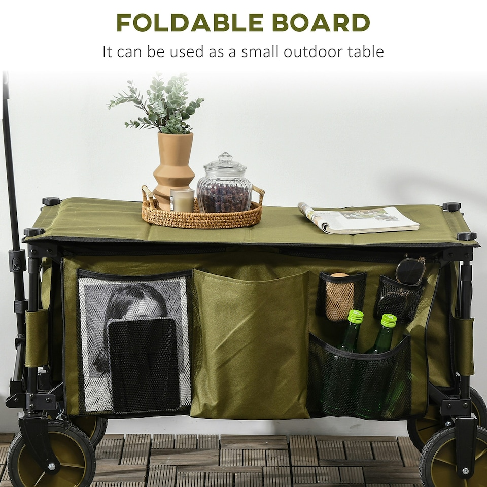 image 1 of Outsunny Folding Wagon Garden Cart Collapsible Camping Trolley for Outdoor