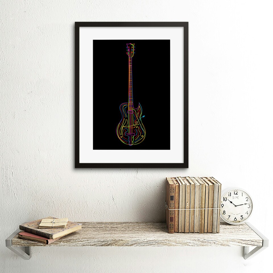 image 1 of Electric Guitar Line Colourful Music 12x16" Framed Wall Art Print