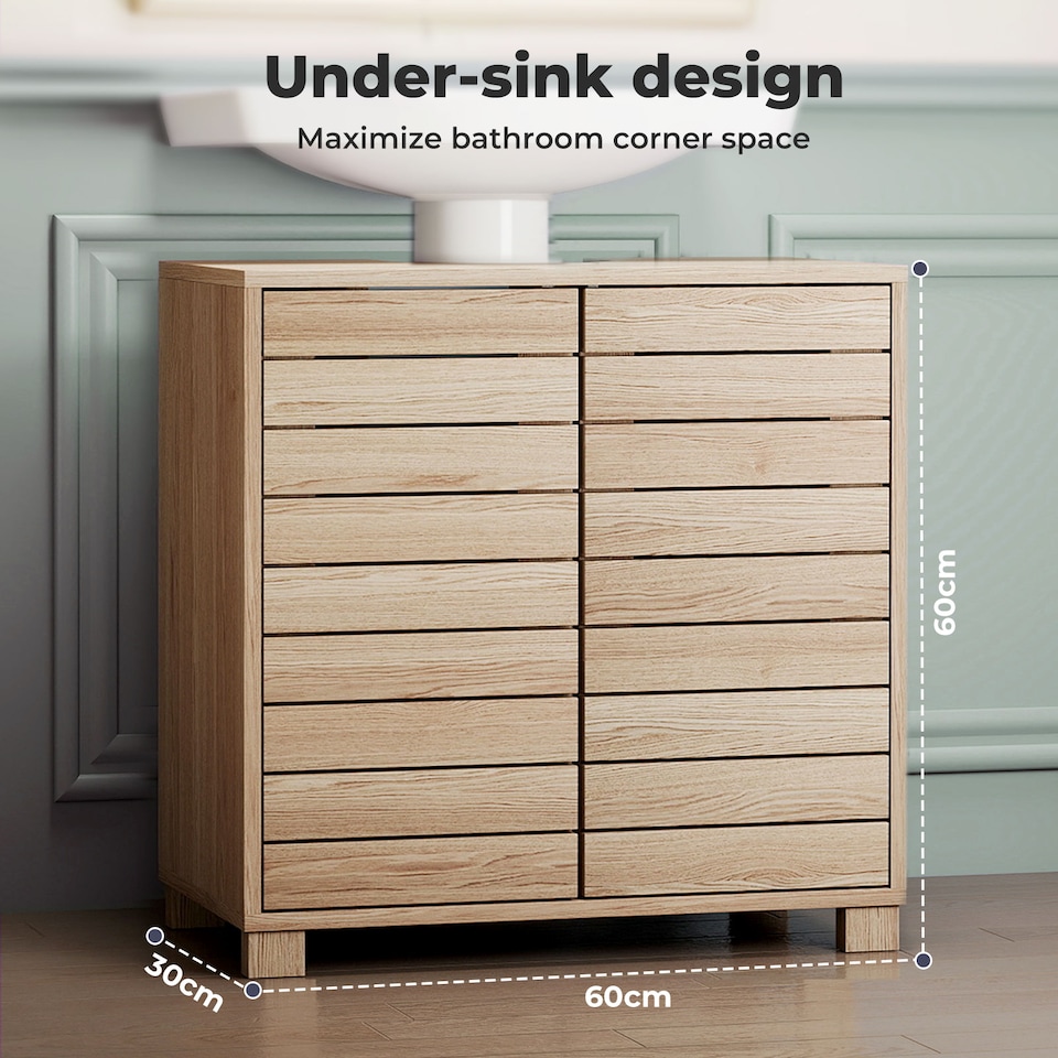 image 1 of Levede 2 Door Oak Wooden Bathroom Under Sink Cabinet Basin Storage Vanity Unit