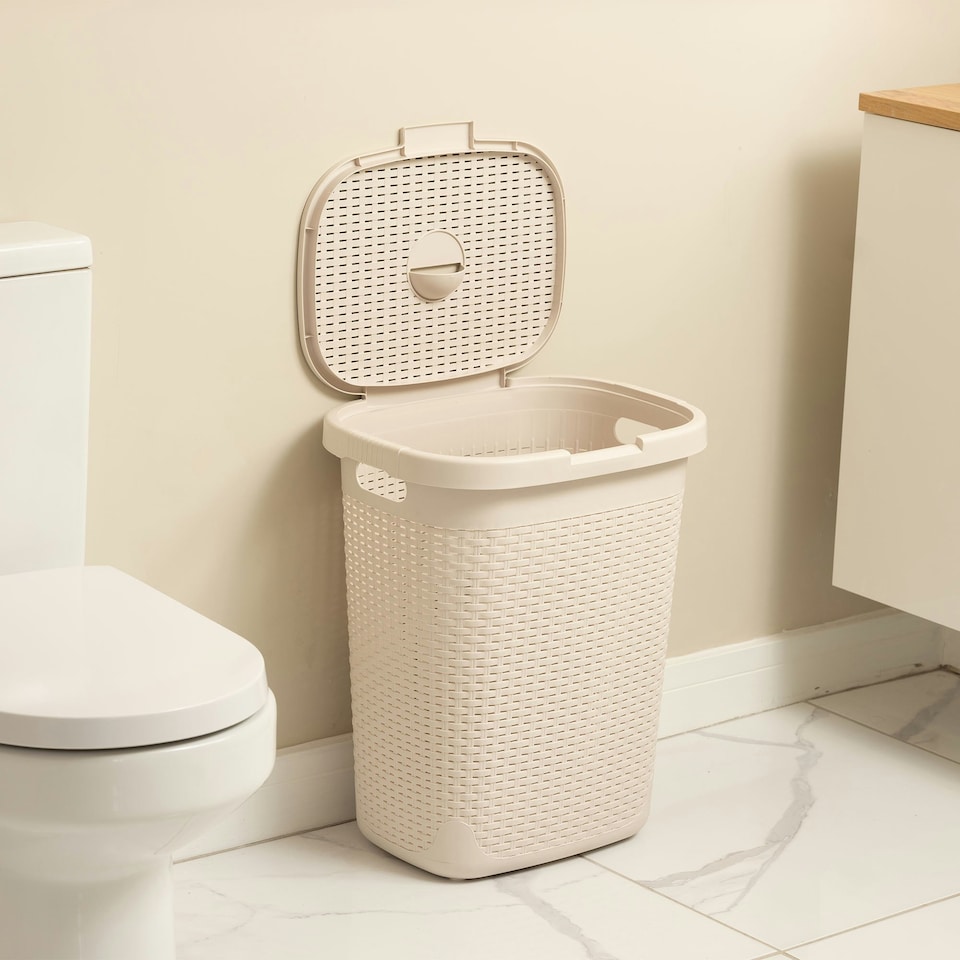 image 1 of Addis Rattan Effect 50L Laundry Hamper - Cream