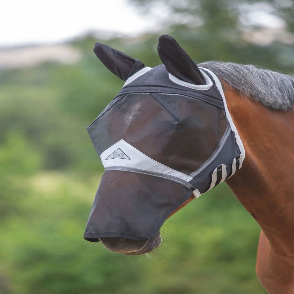 image 1 of Shires Fine Mesh Fly Mask with Ears & Nose Black | X-Small Pony