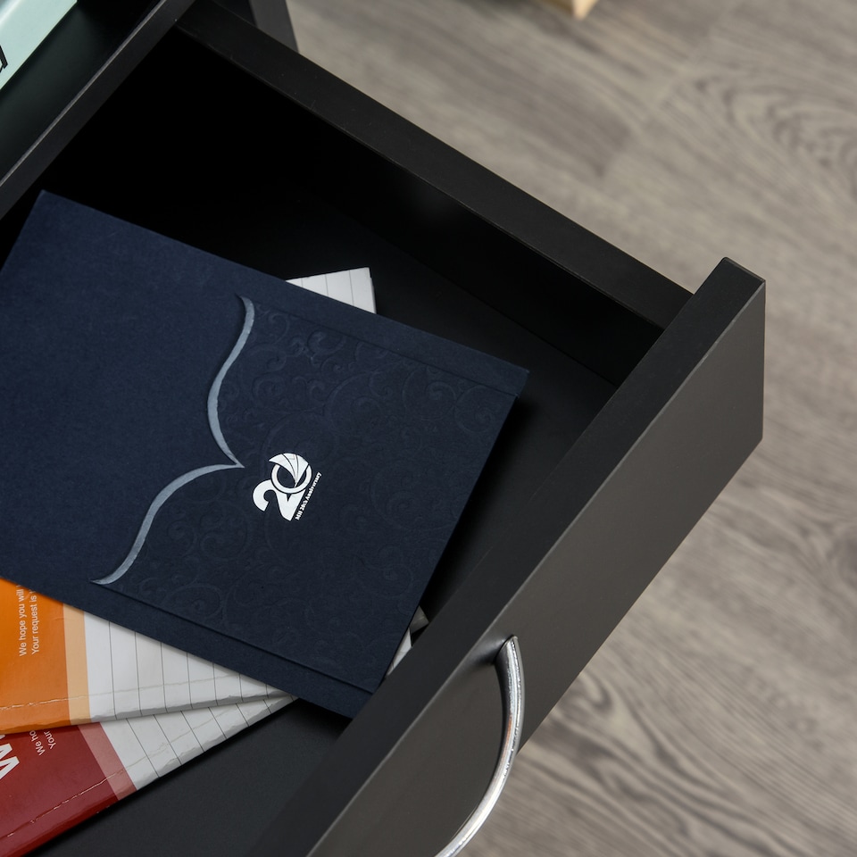 image 1 of HOMCOM 60cm Filing Cabinet with Drawer, Open Shelf, Metal Handles and 4 Wheels, Office Home Organiser Mobile Printer, Black