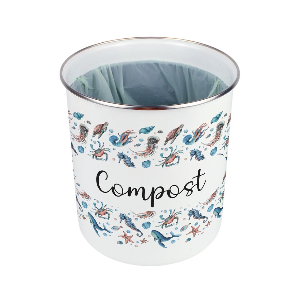 image 1 of Sea Art Compost Caddy - Metal 2L Decorative Kitchen Food Waste Bin