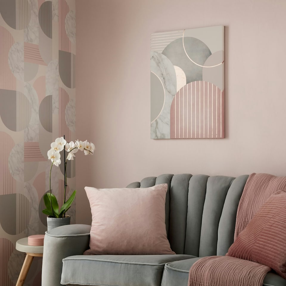 image 1 of Art for the Home Pink & Grey Art Deco Geo Metallic Printed Canvas | Pink