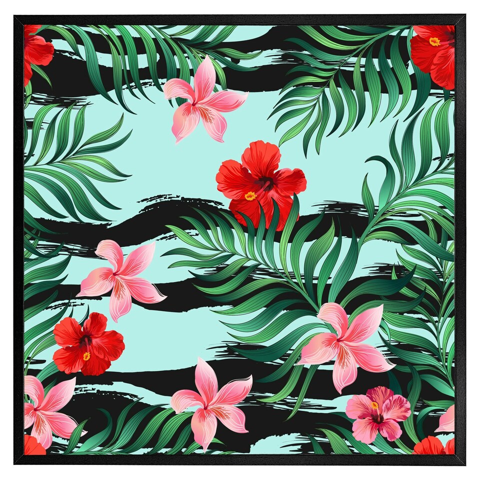 image 1 of Red & pink tropical plants (Picutre Frame) Brown | Oak | S