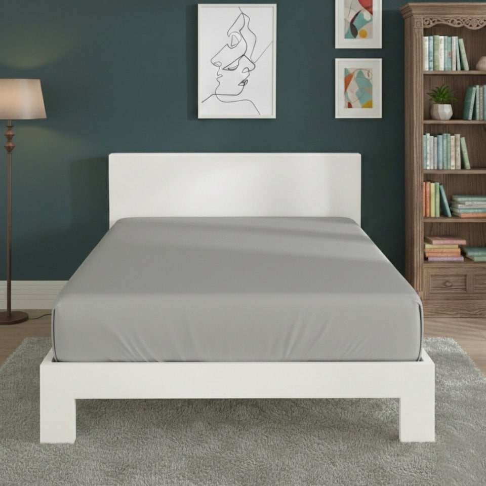 image 1 of Polycotton Fitted Sheet Extra Deep 40cm Skirt Easy Care | Silver | Small Double
